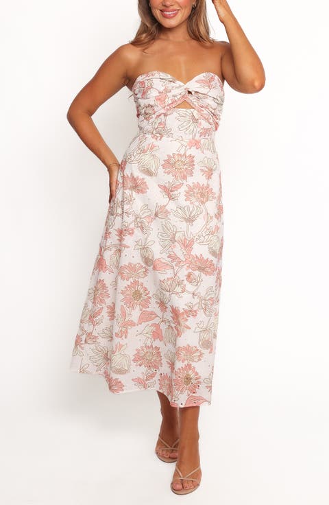 Calantha Print Eyelet Strapless Maxi Dress