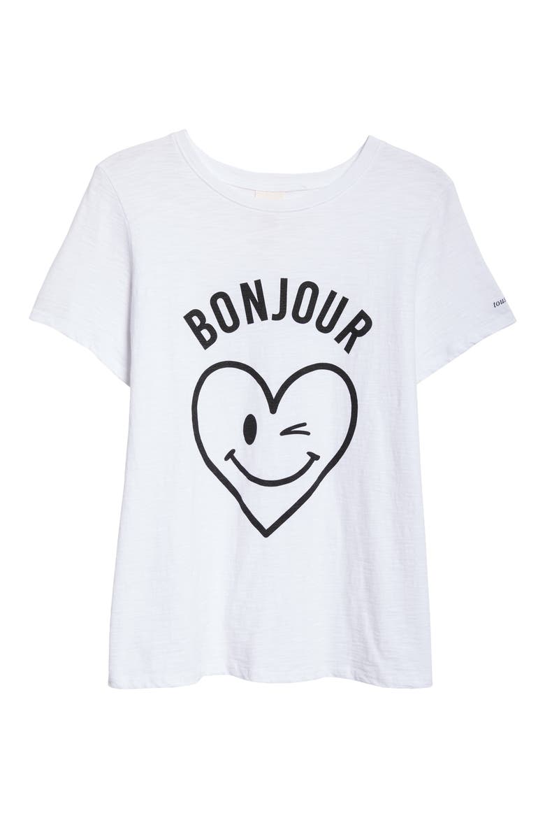 Bonjour Smiling Heart Graphic T-Shirt, Alternate, color, WHITE/BLACK