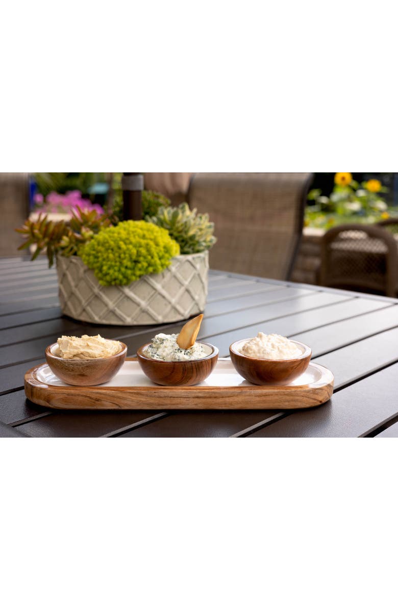 Jeanne Fitz Wood + White Collection Acacia Wood 3 Dipping Bowls and Tray, Alternate, color, White, Brown