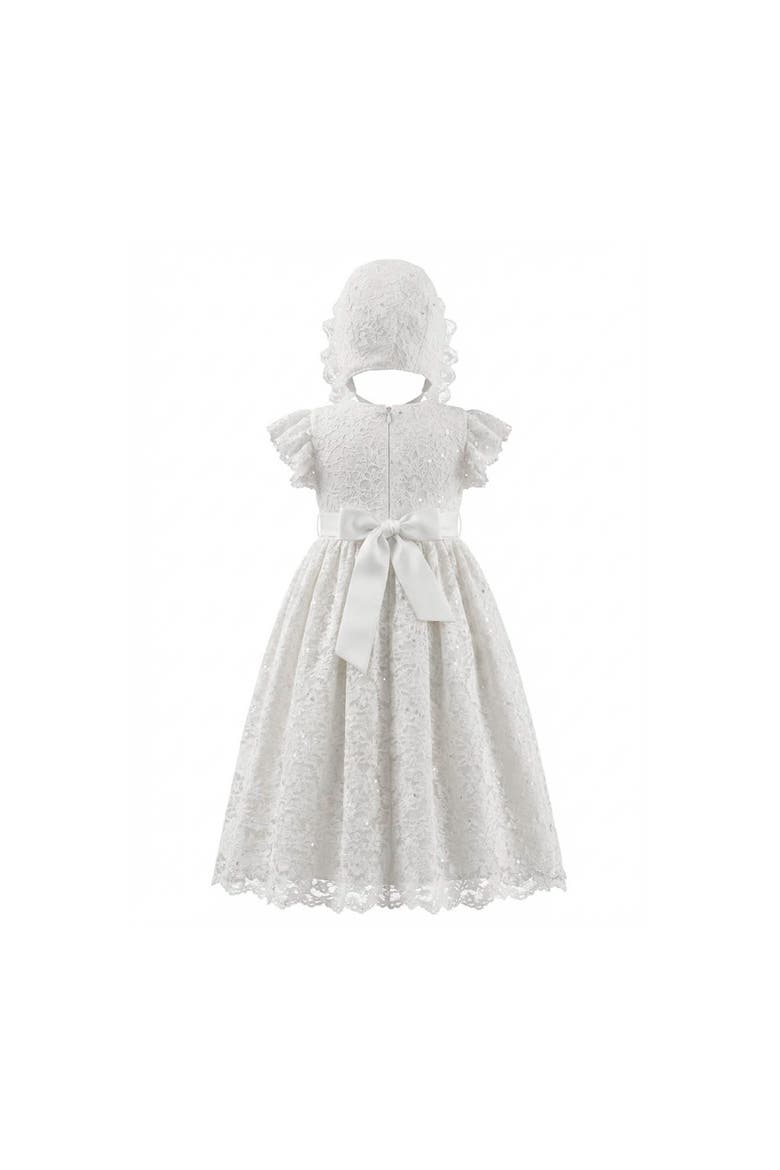 Velloria Lace Christening Dress with Bonnet, Alternate, color, White