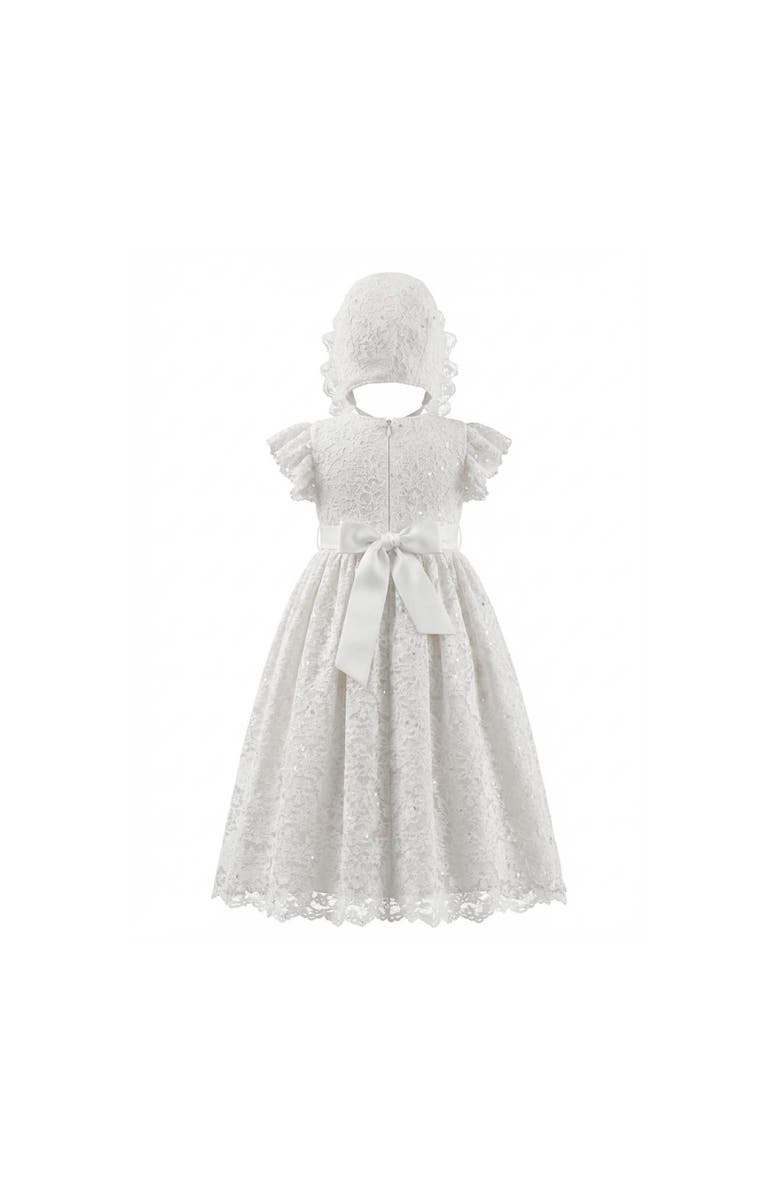 Tulleen Velloria Lace Christening Dress with Bonnet, Alternate, color, White