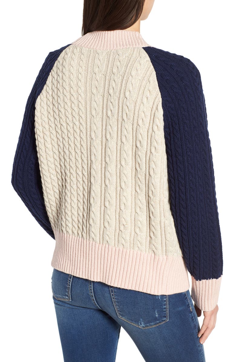 BP. Colorblock Cable Knit Button Cardigan, Alternate, color,