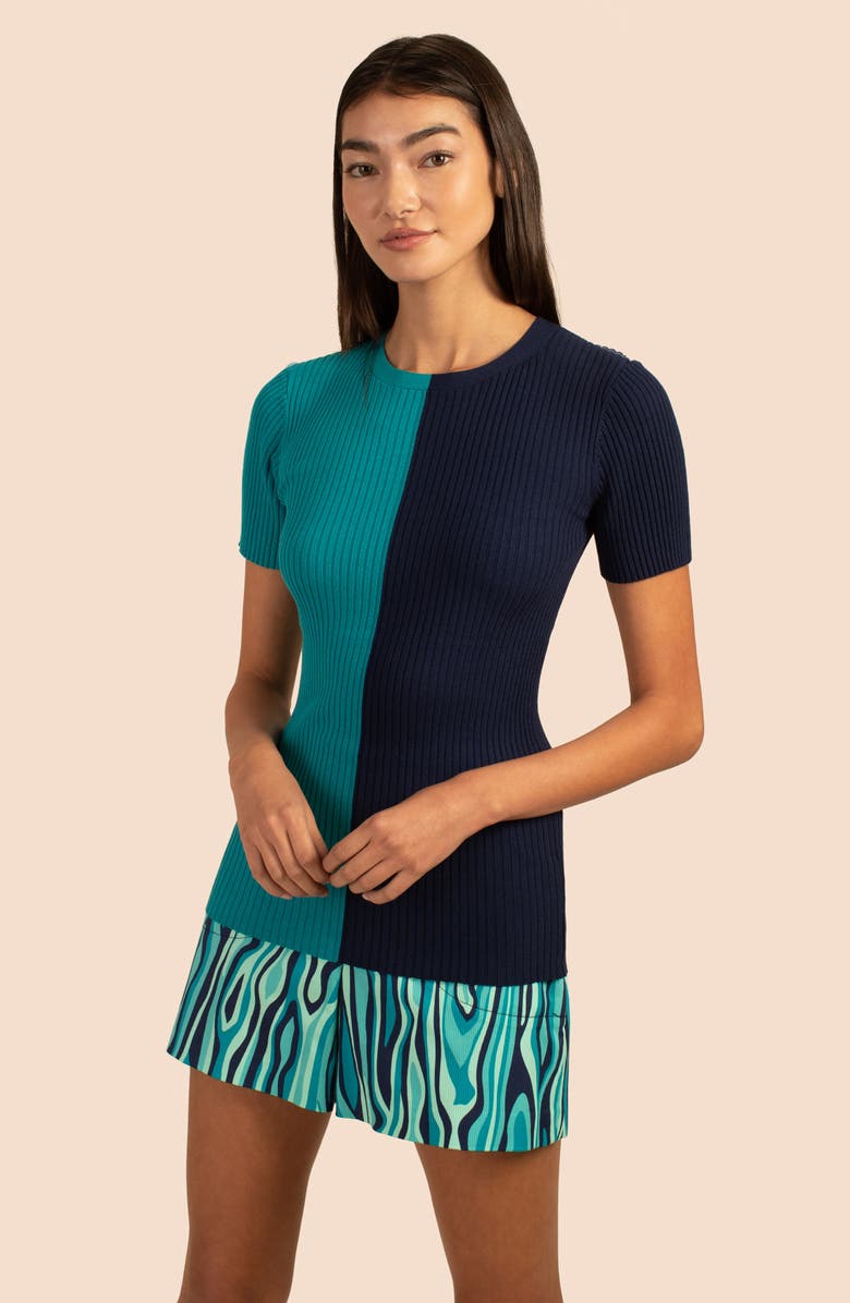 Trina Turk Vivika Two-Tone Rib Sweater, Alternate, color, Mosaic Blue/ Indigo