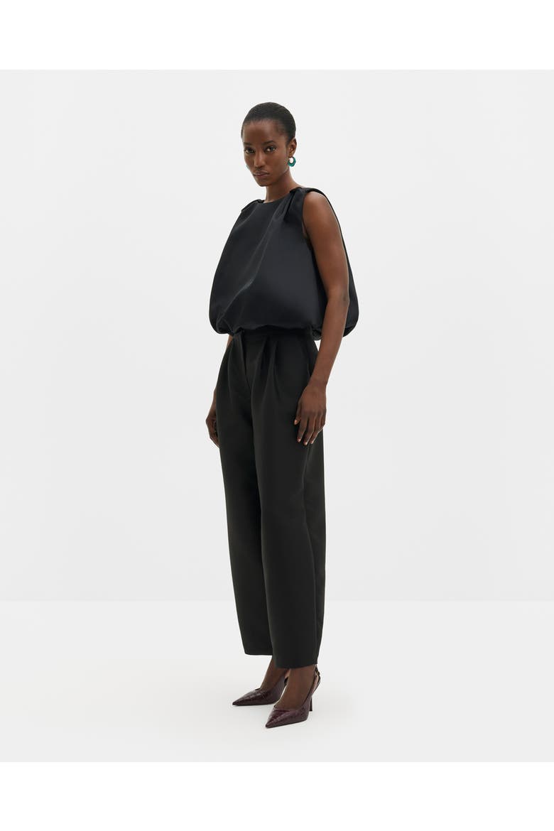 Valentina Knotted Shoulder Satin Top, Alternate, color, Black