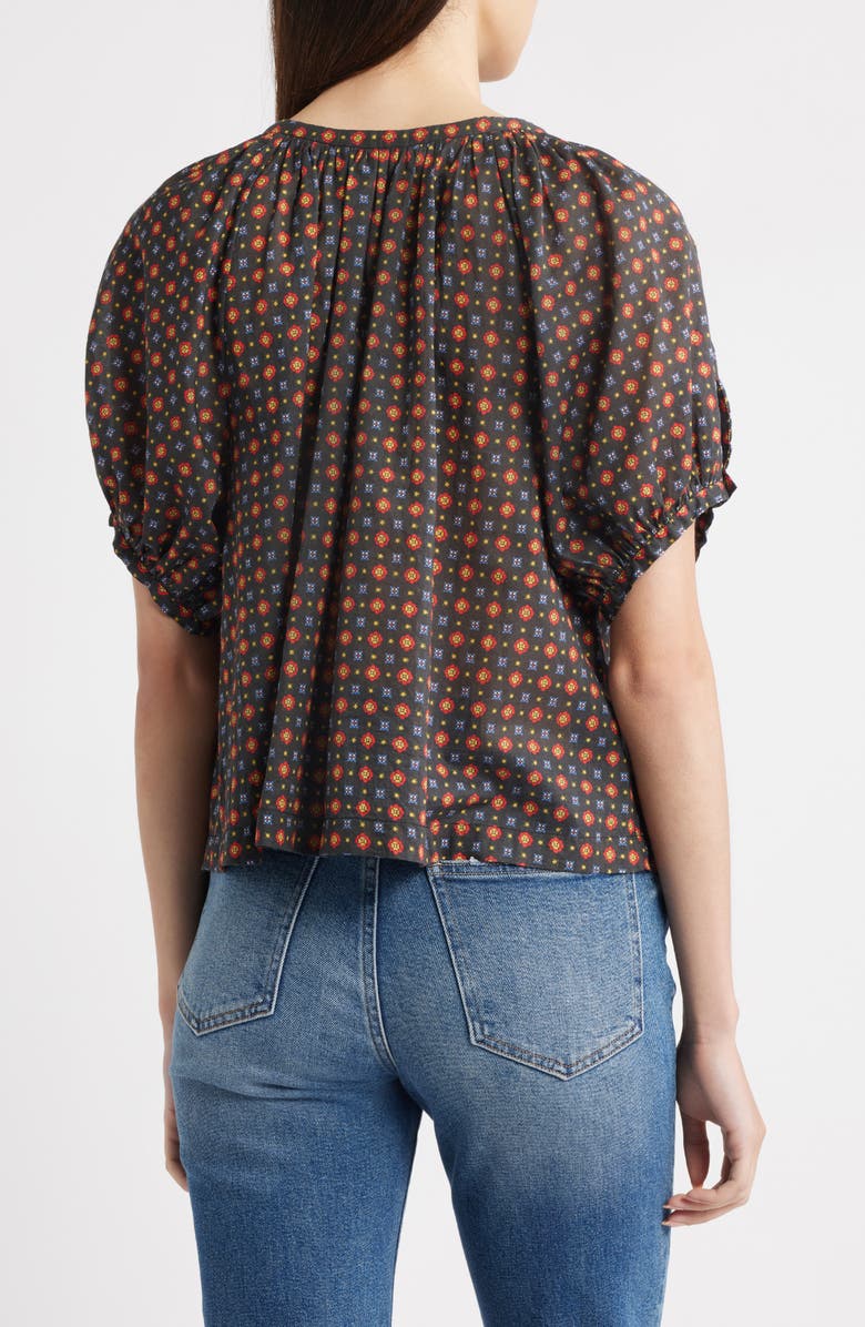 DÔEN June Puff Sleeve Organic Cotton Top, Alternate, color, Noir Montmartre Foulard