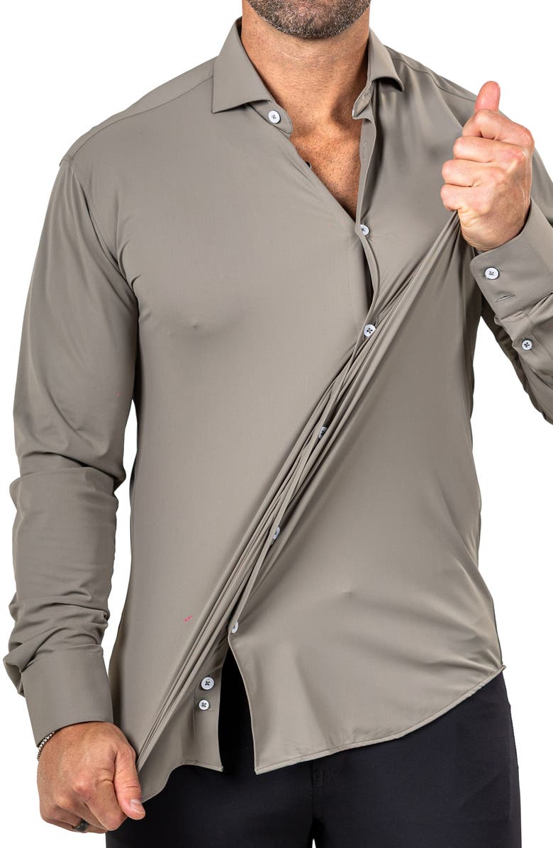 Maceoo Eins Shaped Fit Marthy3015 Green Knit Button-Up Shirt, Alternate, color, 