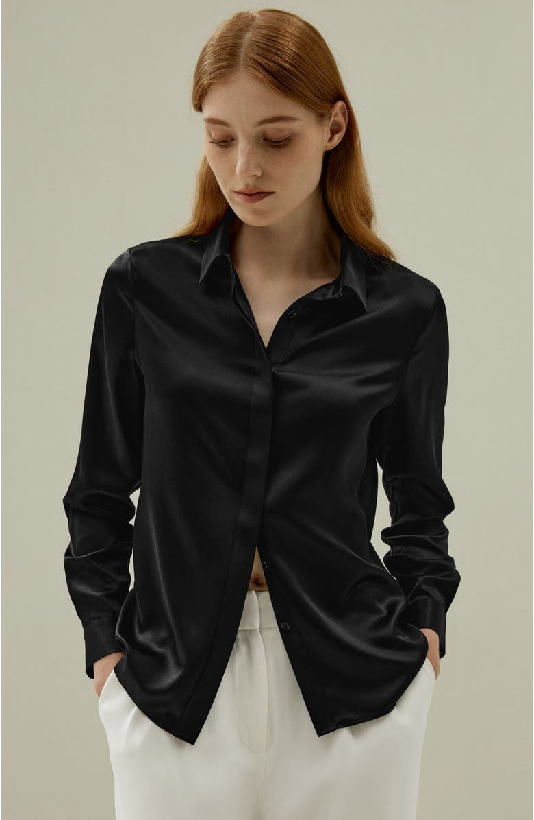 Lilysilk Basic Concealed Placket Silk Shirt, Alternate, color, Black