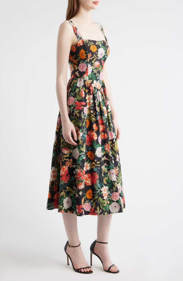 Julia Jordan Floral Basque Waist Sundress, Alternate, color, Black Multi