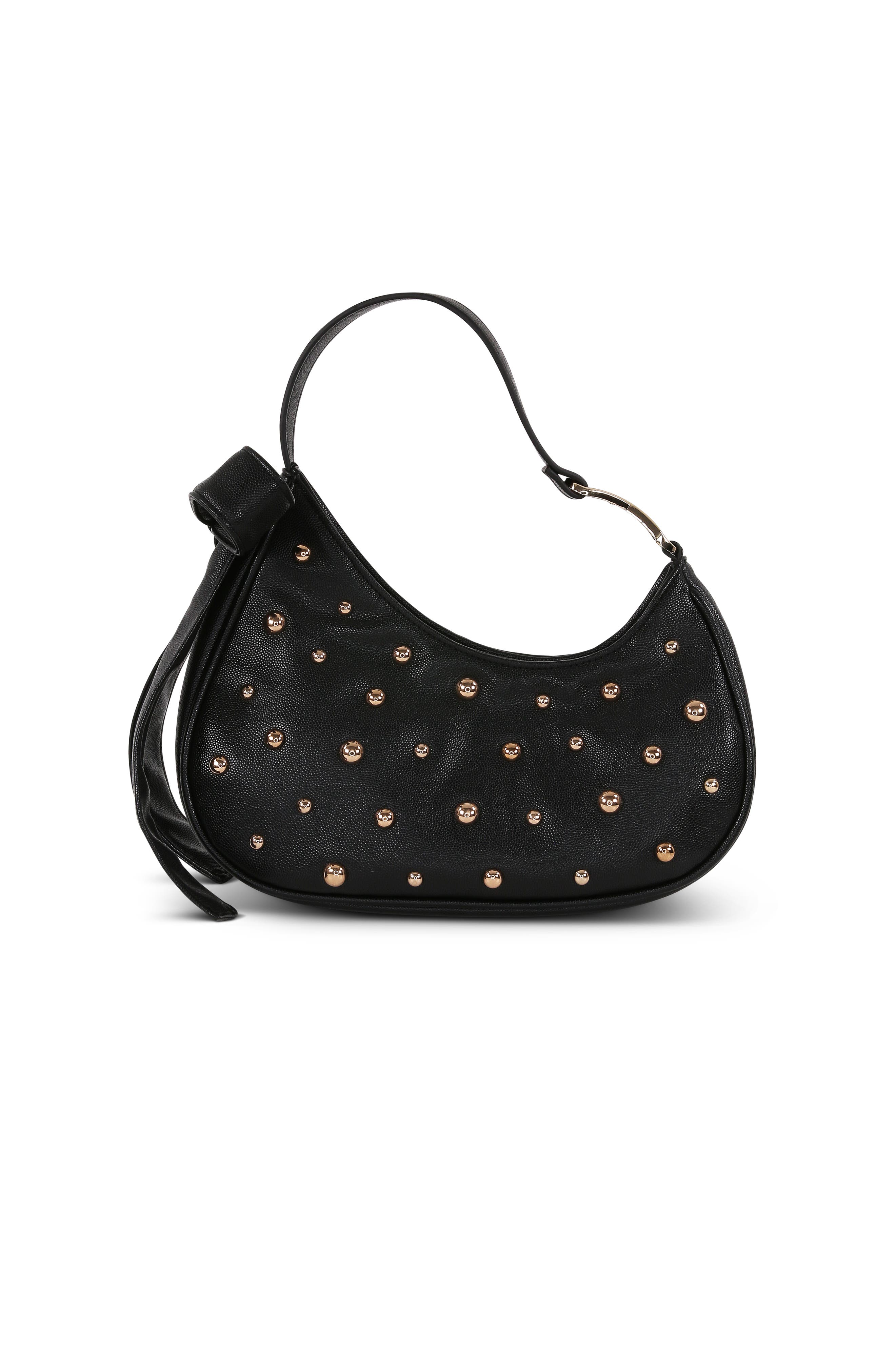 Jewel Badgley Mischka Arabella Studded and Bow Shoulder Clutch, Main, color, Black