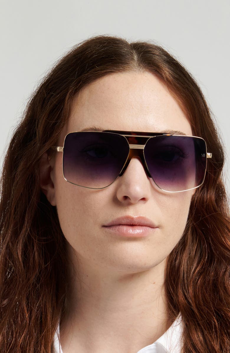 Victoria Beckham 62mm Square Aviator Sunglasses, Alternate, color, Havana Gold/ Dk Blue Sf