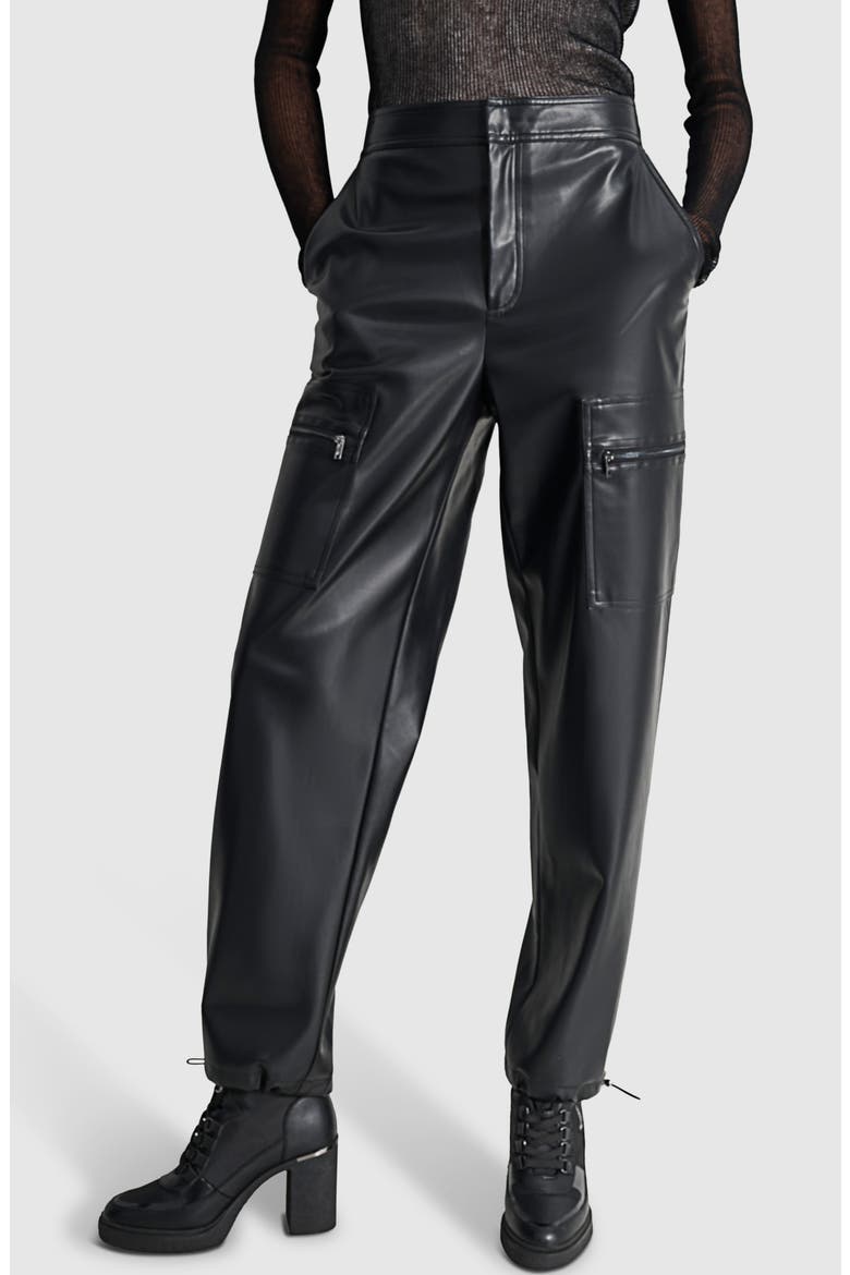 Faux Leather Cargo Pants, Main, color, BLACK