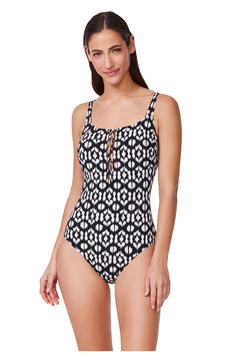 Mantra Braided Square Neck One Piece, Alternate, color, Mantra-Black-White