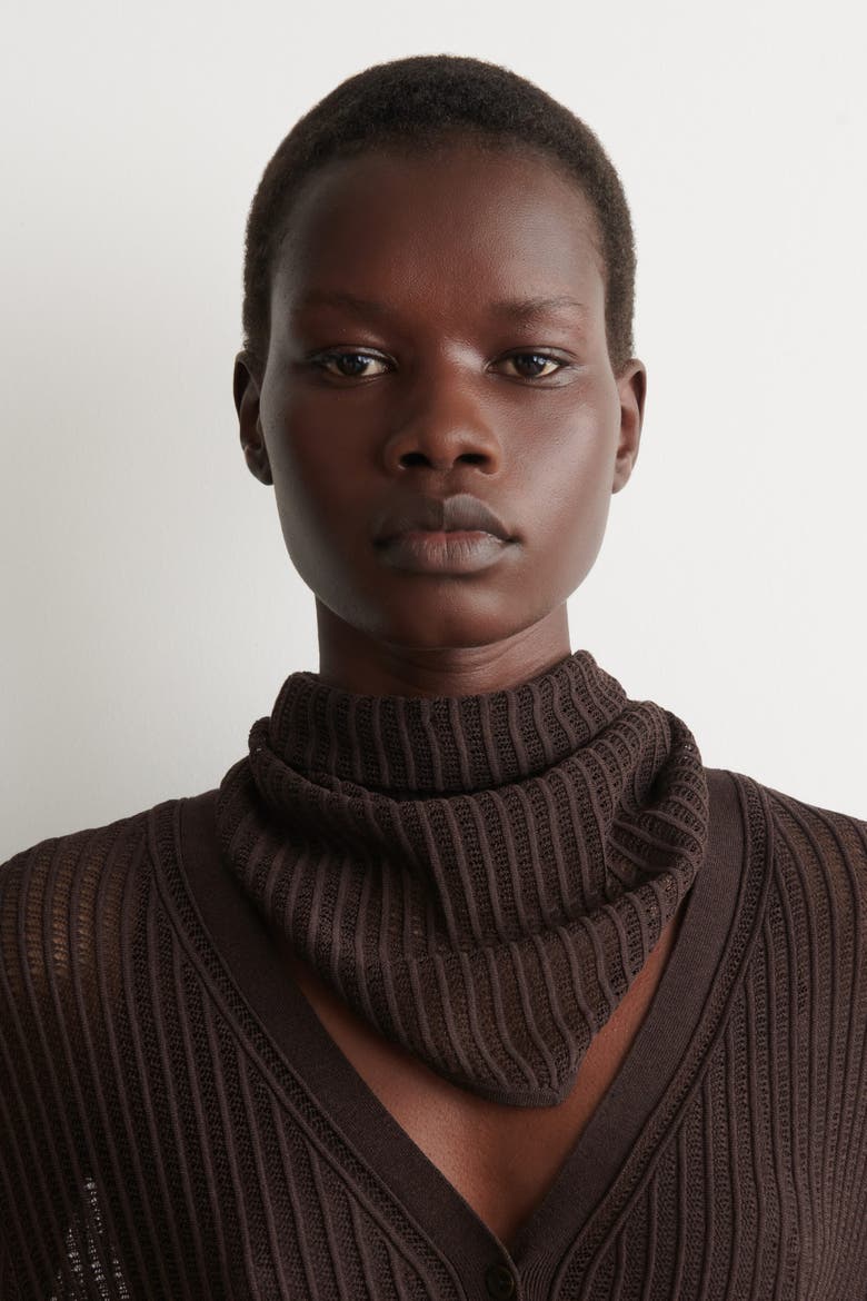 Pointelle-knit Triangle Scarf, Alternate, color, BROWN