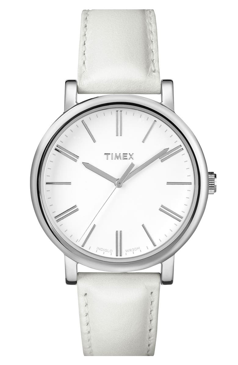 Timex<sup>®</sup> Round Leather Strap Watch, 38mm, Main, color,