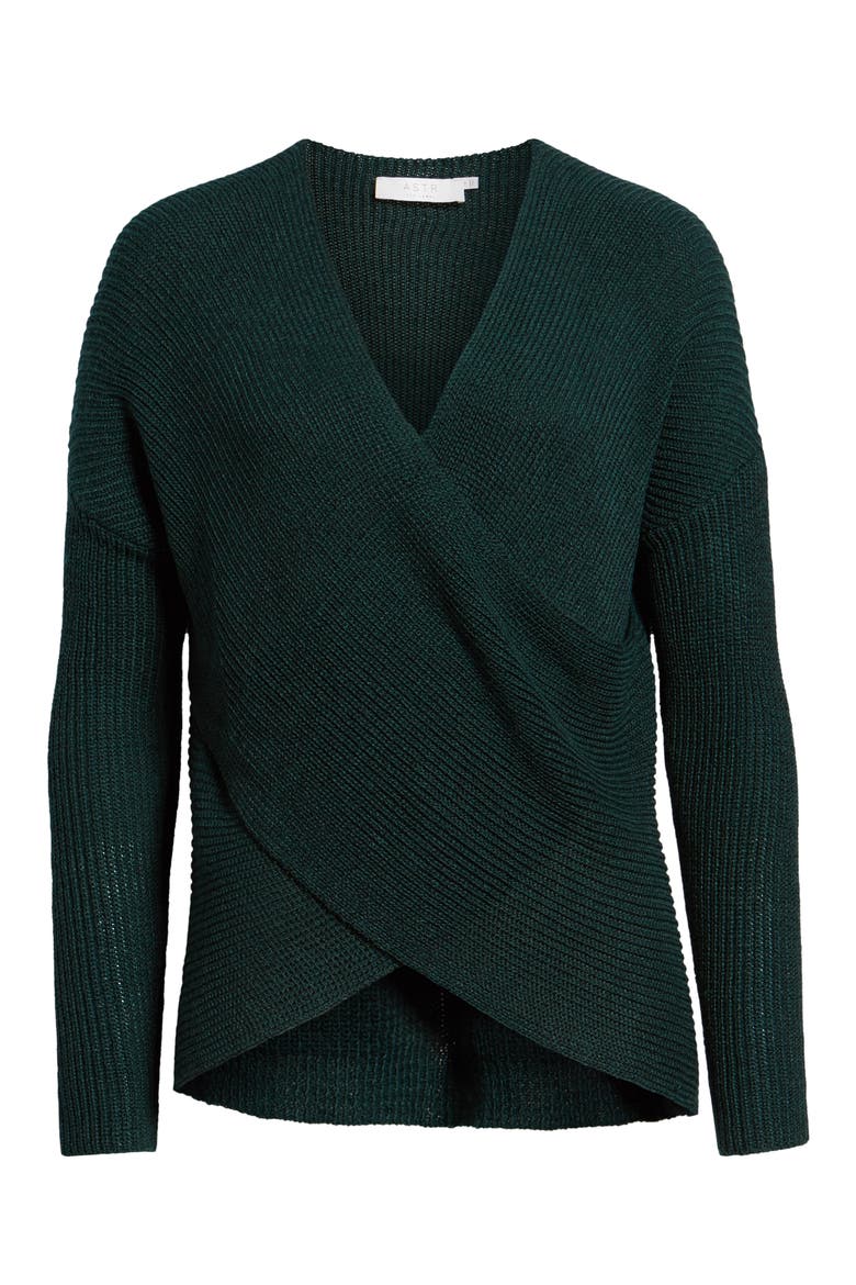 Wrap Front Sweater, Alternate, color, DARK GREEN