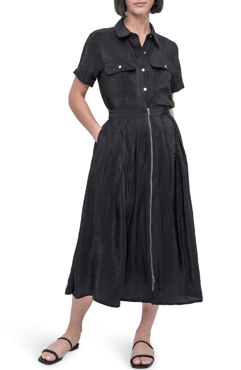 DKNY Zip Front Crinkled Satin Skirt, Alternate, color, 