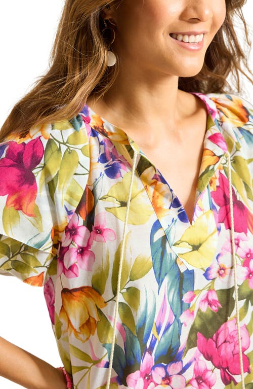 TOMMY BAHAMA TOMMY BAHAMA VERDE BLOOMS COTTON & SILK FLUTTER SLEEVE TOP