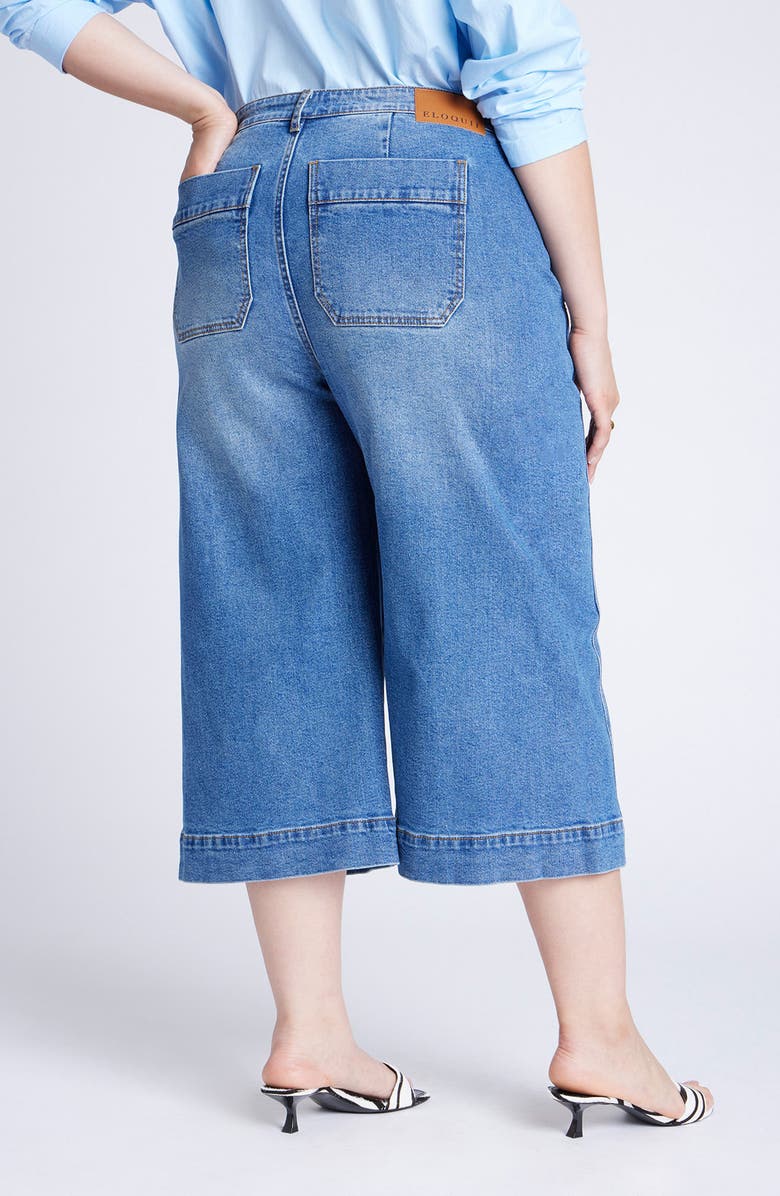 ELOQUII High Waist Culotte Jeans, Alternate, color, 