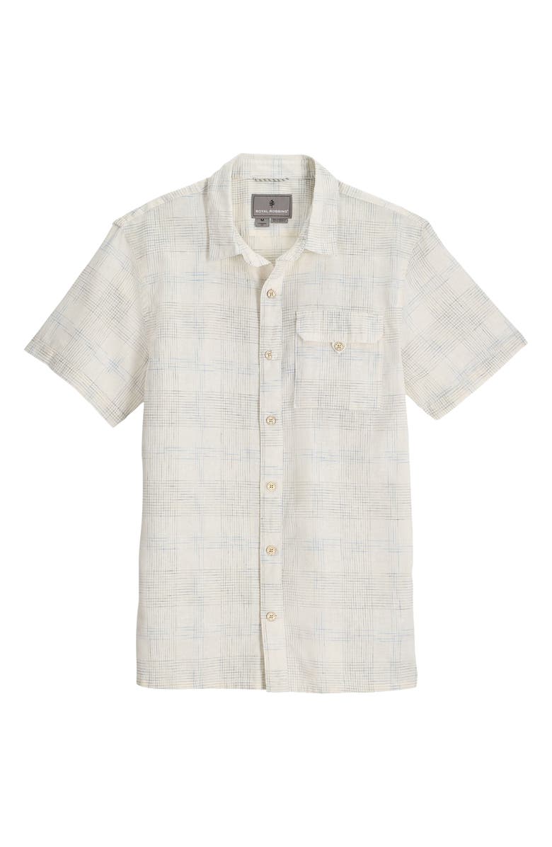 ROYAL ROBBINS Hempline Spaced Short Sleeve Hemp Blend Button-Up Shirt, Main, color, Chalk