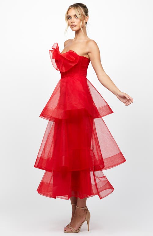 Bariano Mae Tiered Ruffle Midi In Red