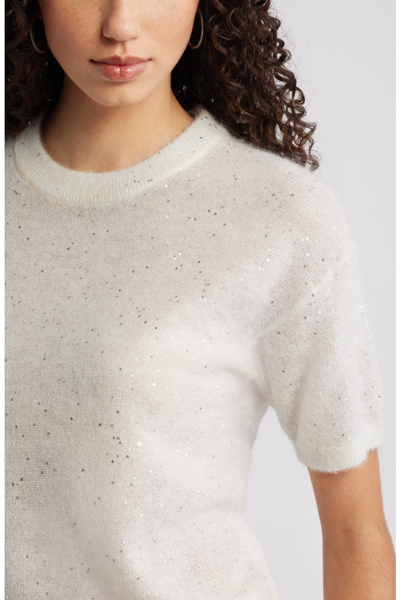 Short Sleeve Sequin Sweater, Alternate, color, IVORY-SILVER SEQUIN