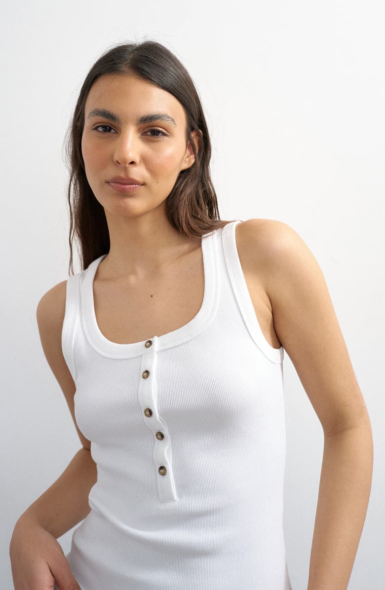 Topshop Rib Knit Half Placket Stretch Cotton Tank, Alternate, color, White