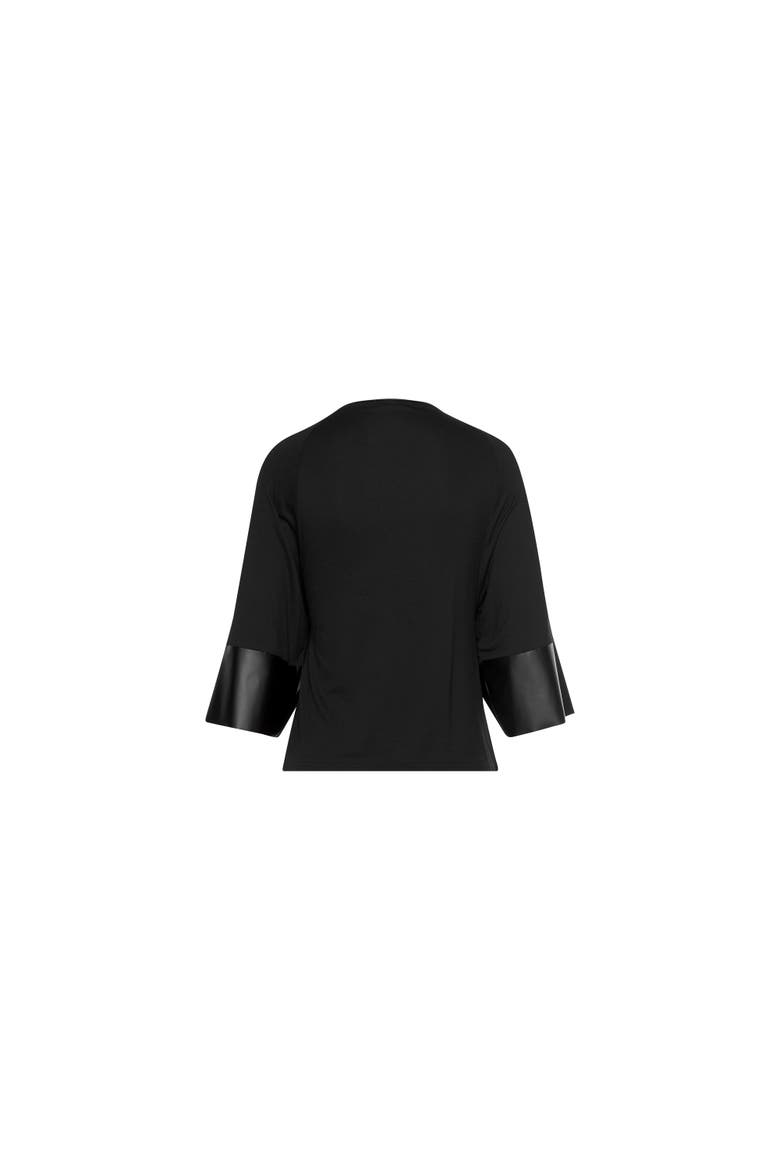 Dolman Sleeve Leather Trim Top, Alternate, color, Black