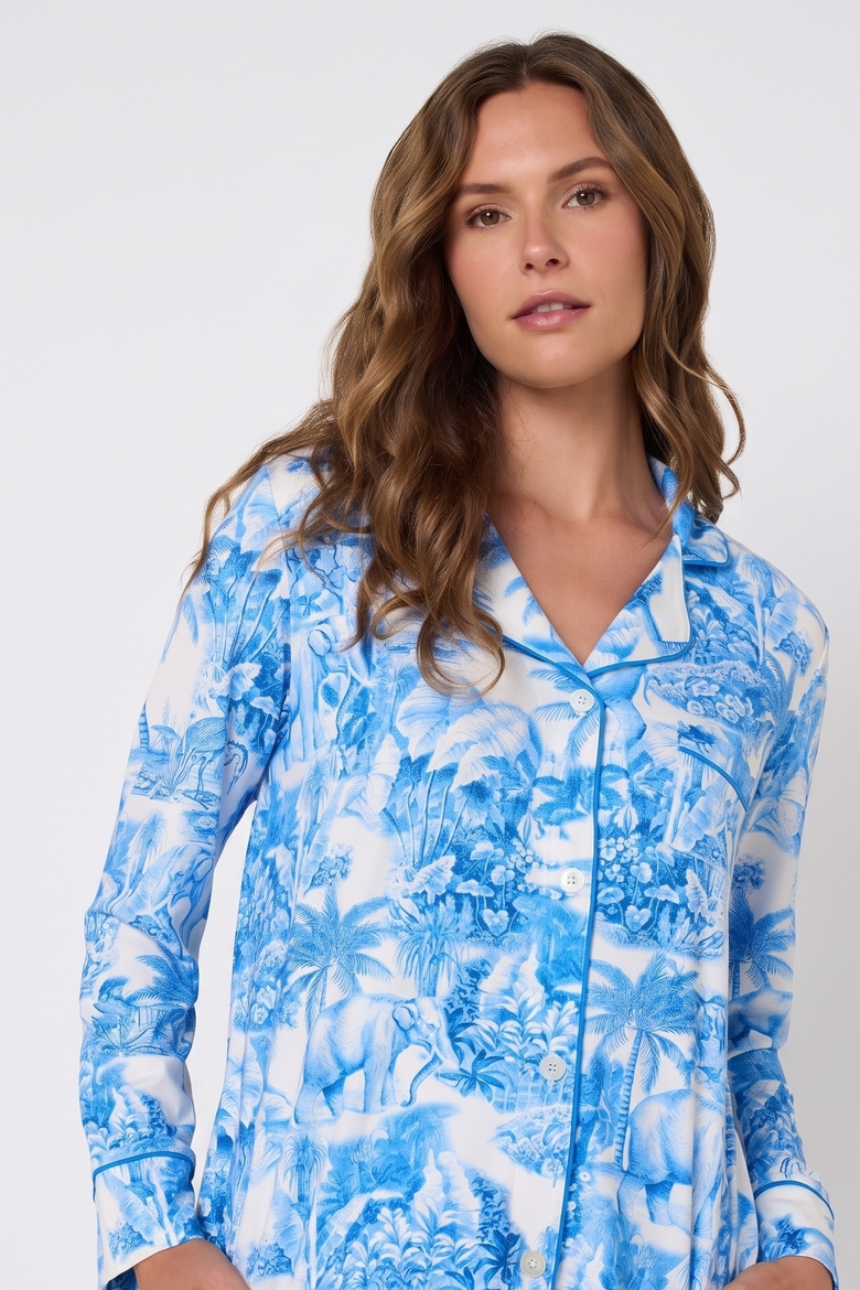 Striped Pima Knit Pajama Set, Alternate, color, Palm Grove Toile Blue