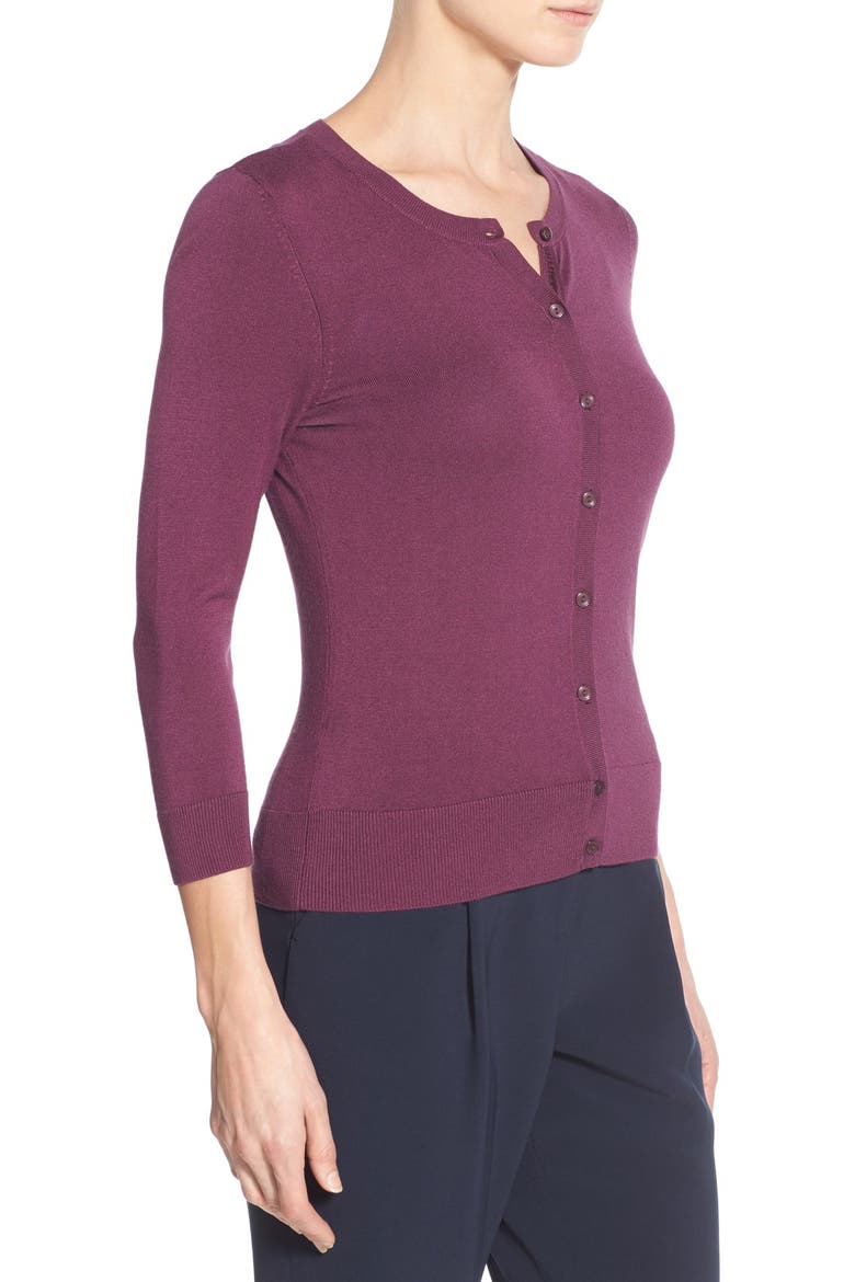 Three Quarter Sleeve Cardigan, Alternate, color, PURPLE ITALIAN
