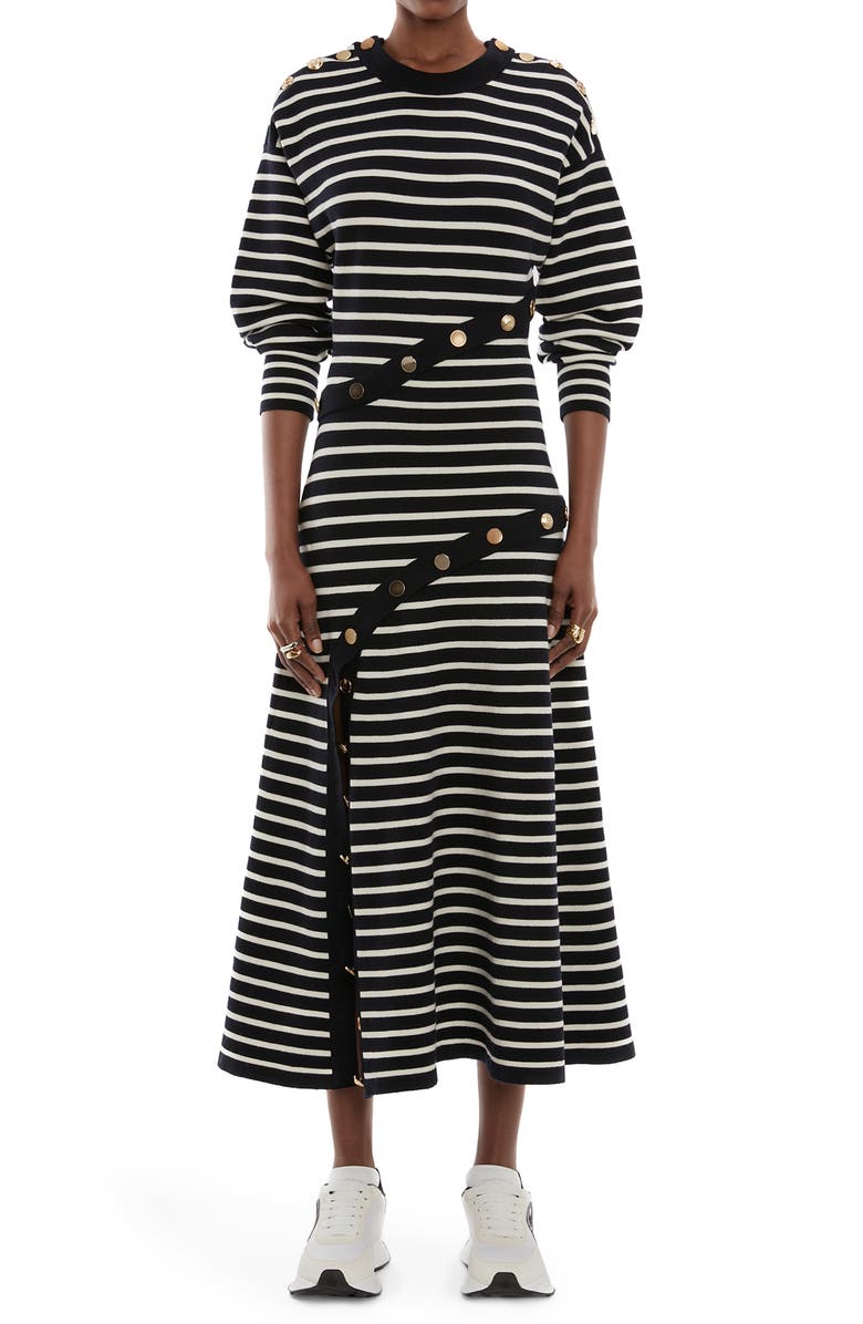 McQueen Alexander McQueen Stripe Puff Sleeve Dress, Main, color, 