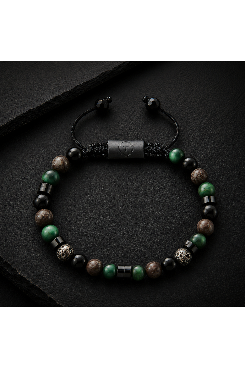 Green Tiger Eye Jasper Beaded Bracelet, Alternate, color, Onyx