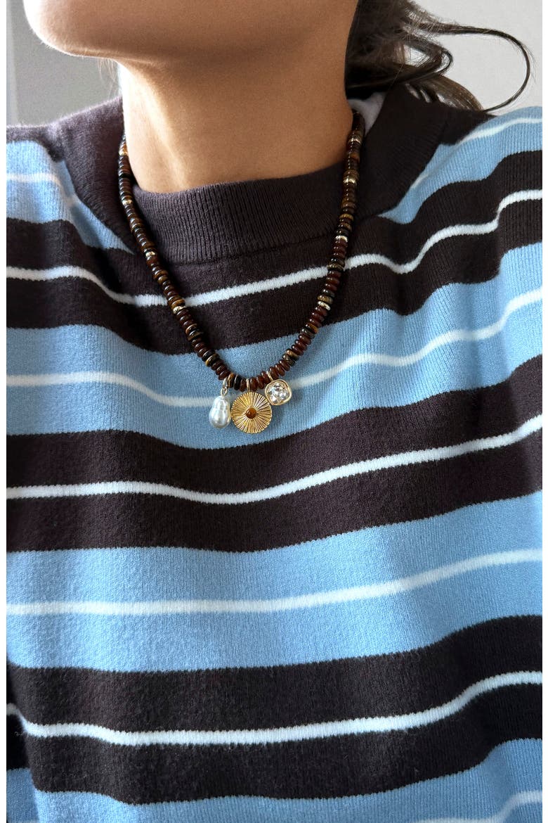 Malia Tiger's Eye Charm Necklace, Alternate, color, BROWN