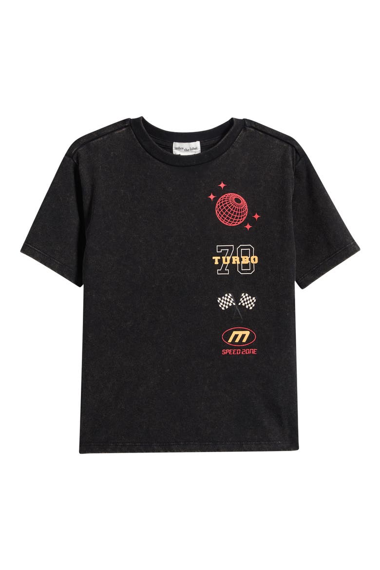 Kids' Racing Acid Wash Graphic T-Shirt, Main, color, BLACK
