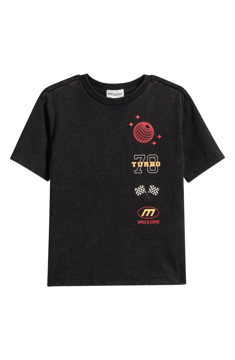 MILES THE LABEL Kids' Racing Acid Wash Graphic T-Shirt, Main, color, Black