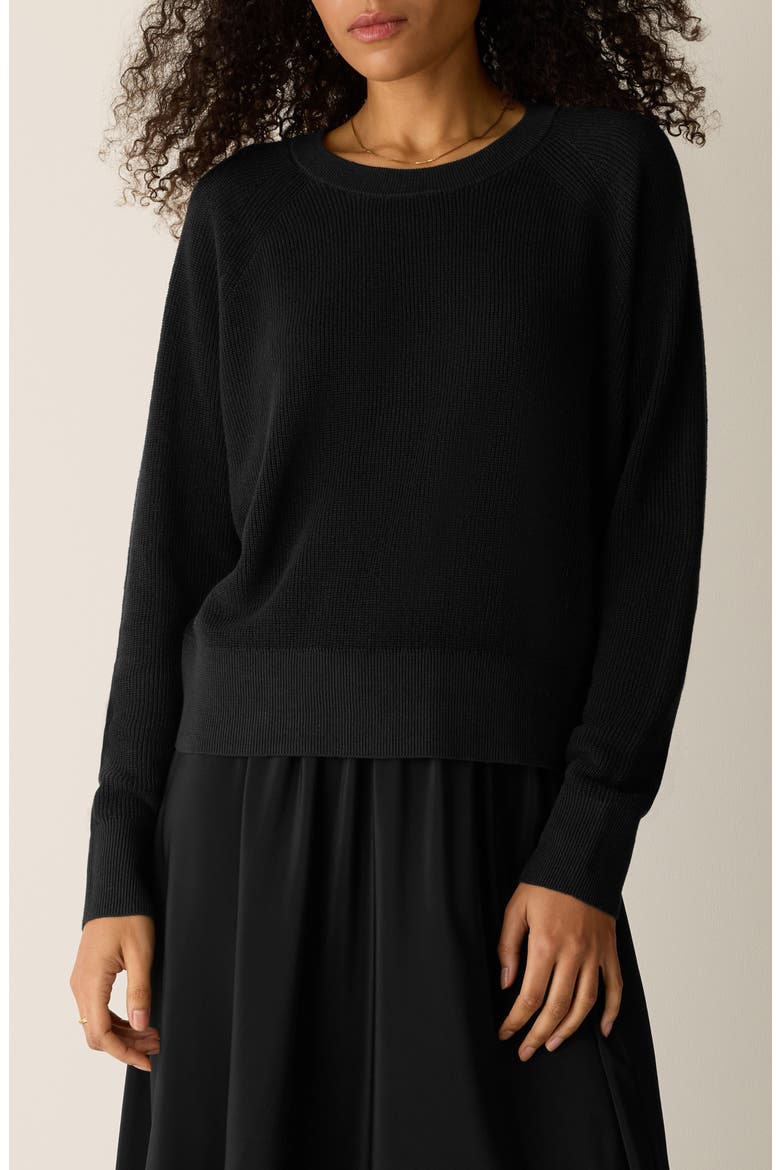 Crewneck Organic Linen & Organic Cotton Sweater, Main, color, BLACK