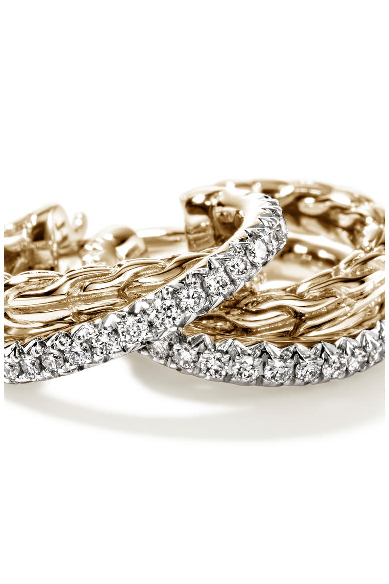 JH Essential Pavé Crossover Hoop, Gold, Diamonds, 9.5mm, Alternate, color, SILVER/ GOLD/ DIAMONDS
