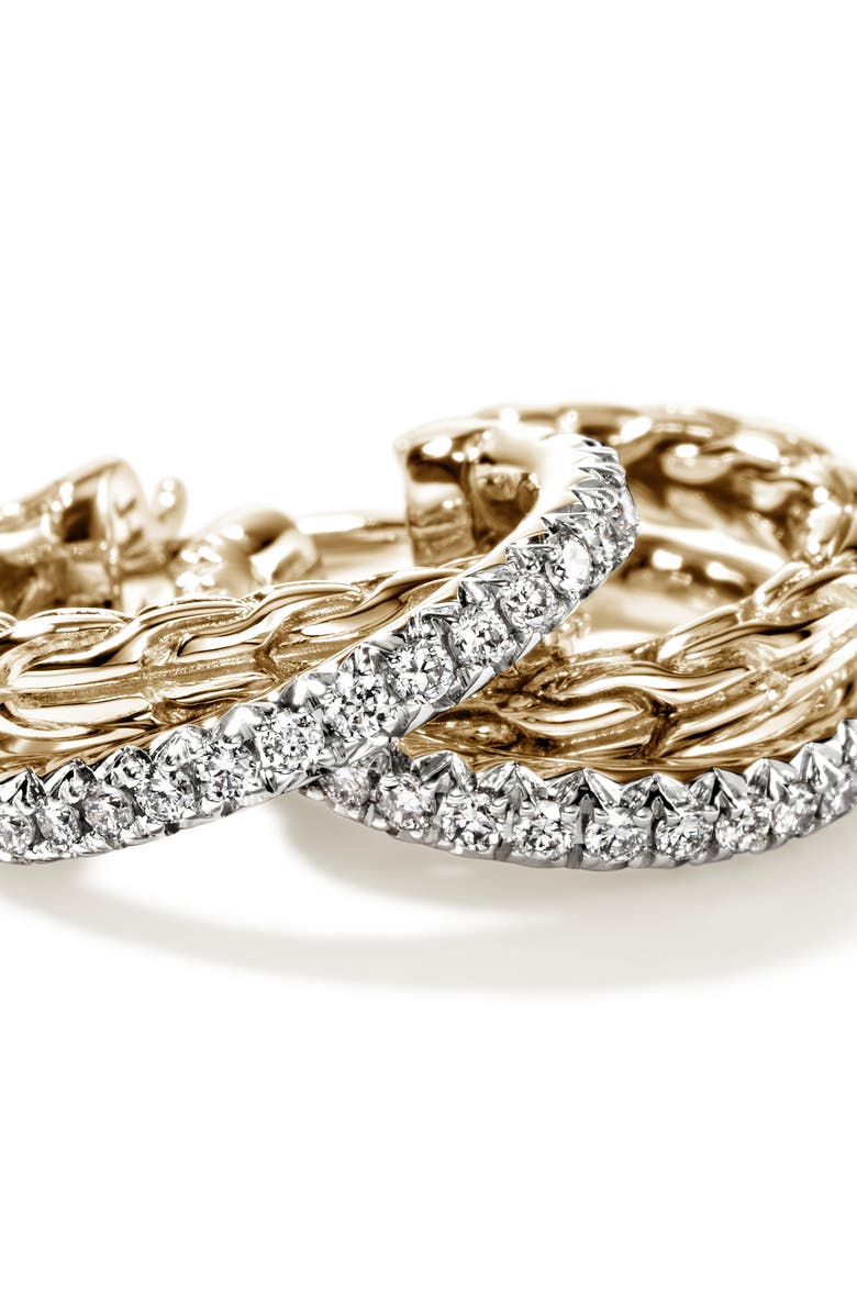 John Hardy JH Essential Pavé Crossover Hoop, Gold, Diamonds, 9.5mm, Alternate, color, Silver/ Gold/ Diamonds