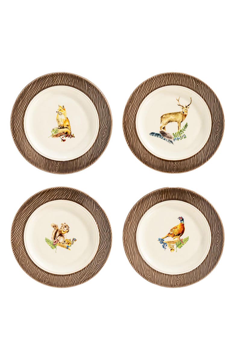 Juliska Forest Walk Set of 4 Animal Cocktail Plates, Main, color, Walnut/ Cafe Au Lait