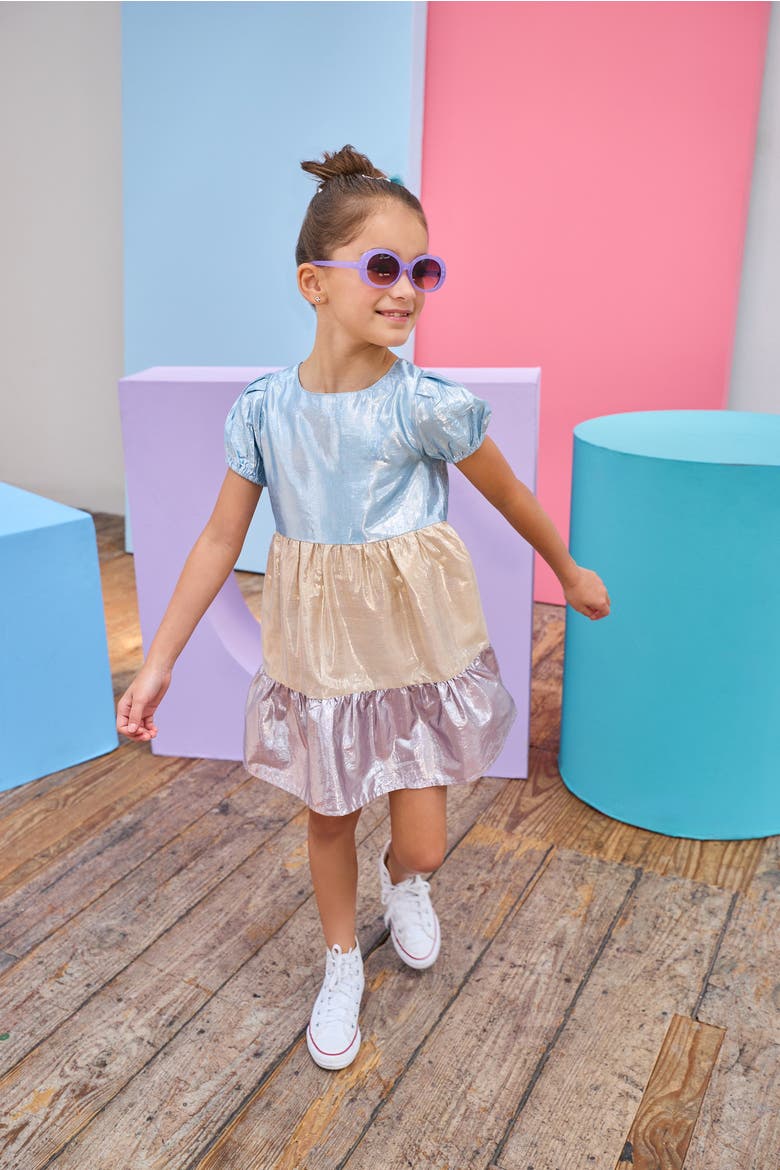 Kids' Tiered Smita Dress, Alternate, color, Metallic