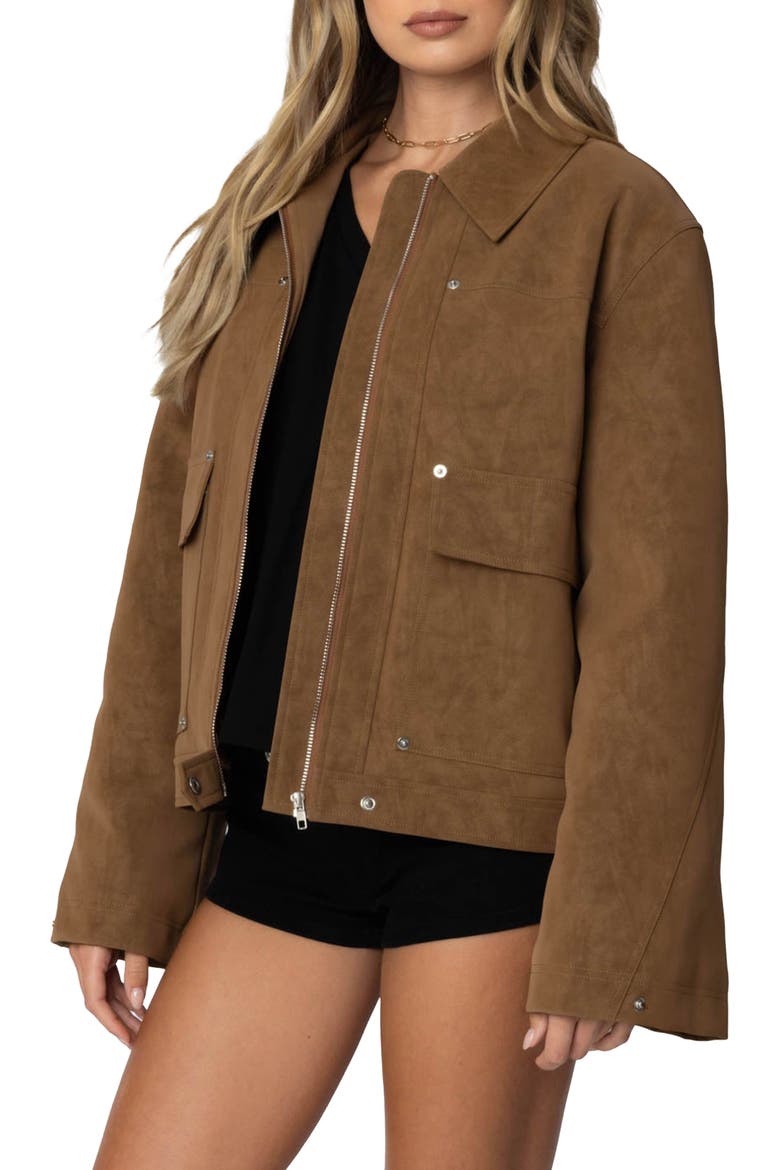 Annabelle Oversize Faux Suede Jacket, Alternate, color, CAMEL
