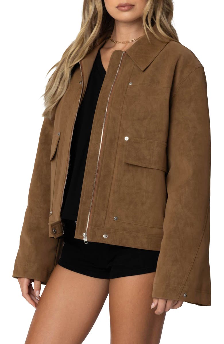 EDIKTED Annabelle Oversize Faux Suede Jacket, Alternate, color, Camel