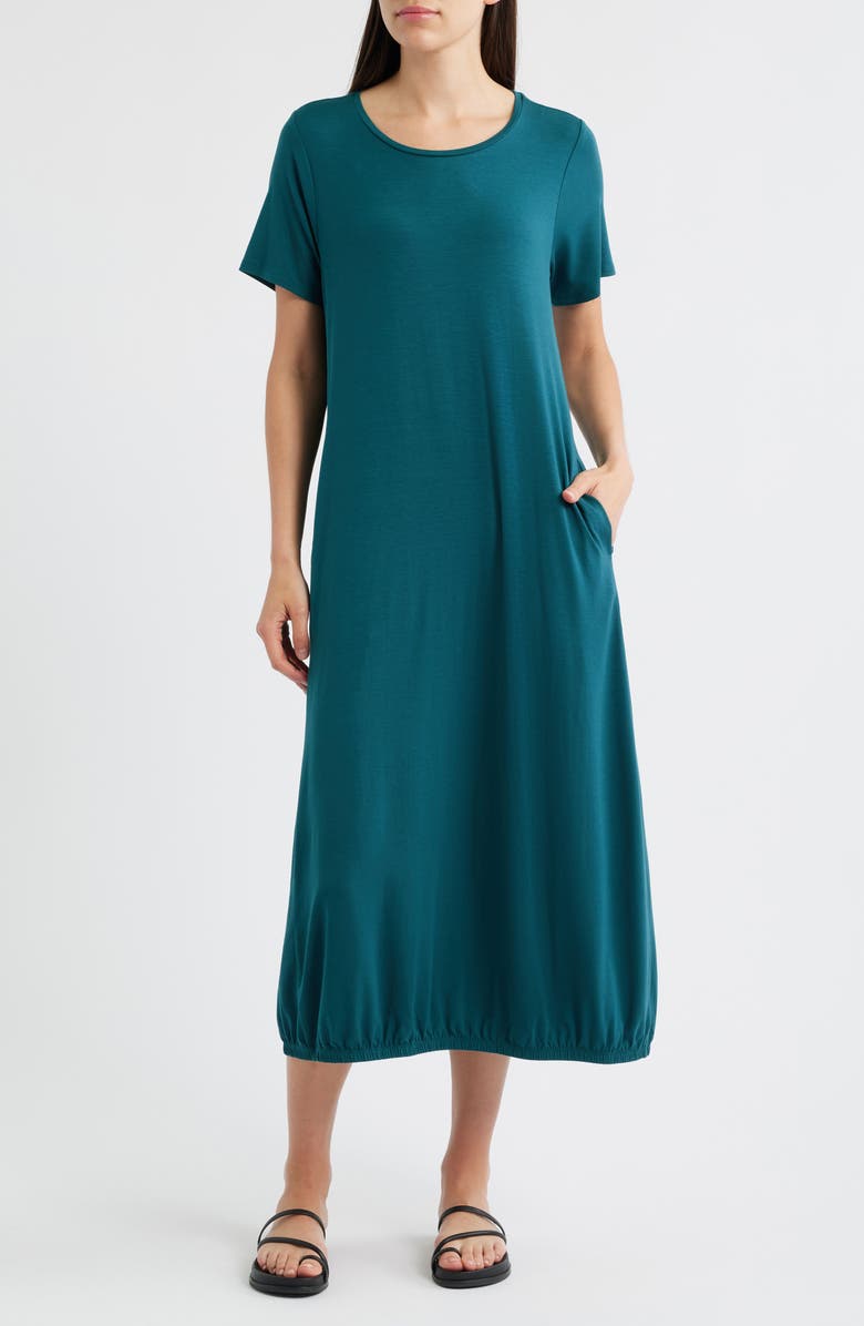 Eileen Fisher Stretch Jersey Lantern Shift Dress, Alternate, color, Aegean