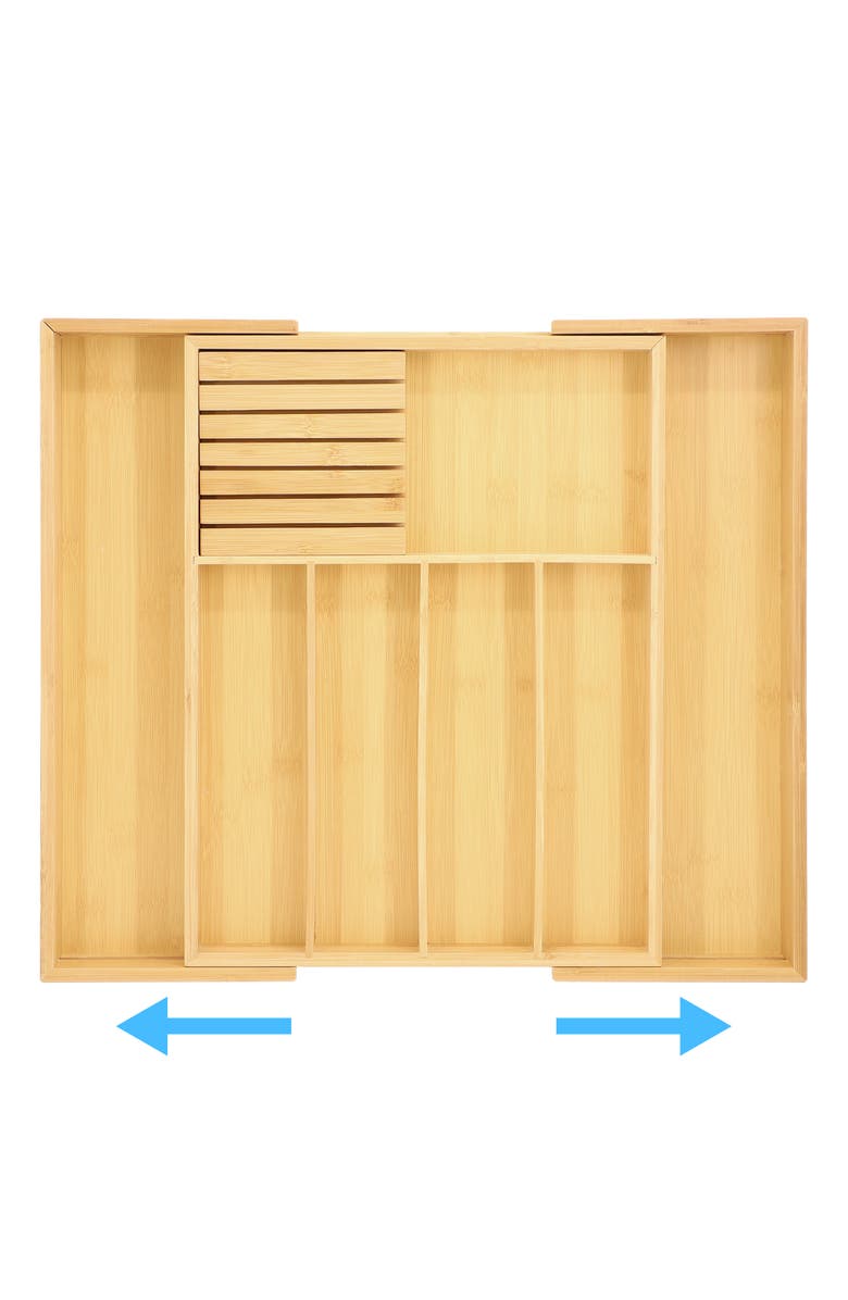Megachef Adjustable Wood Drawer Storage and Organization Tray with Removable Knife Block, Alternate, color, Bamboo