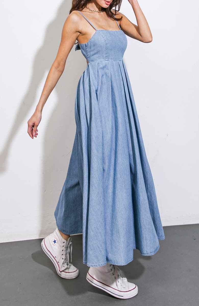 FLYING TOMATO Washed Denim Midi Dress, Alternate, color, 