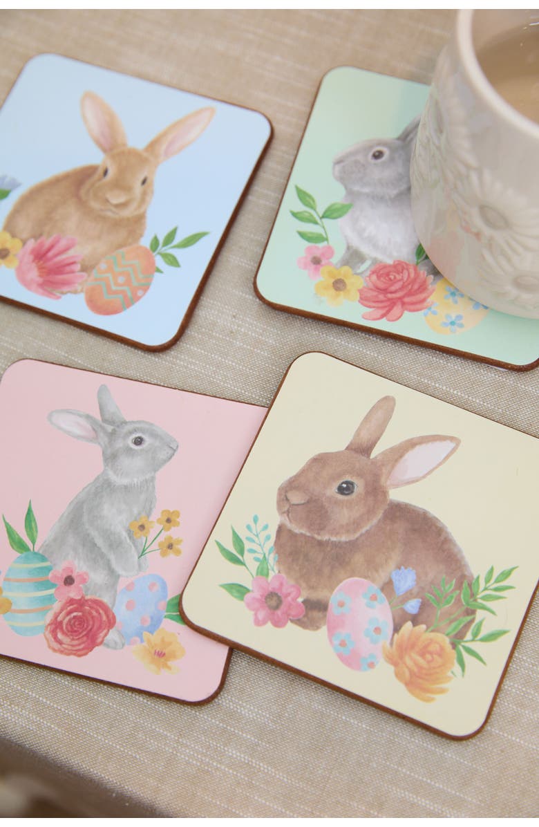 C&F Home Easter Rabbits & Flowers Set of 4 Drink Sitter Coasters 4", Alternate, color, Brown