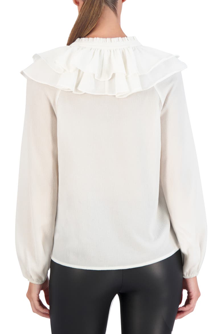 Ruffle Long Sleeve Crepe Top, Alternate, color, WHITE