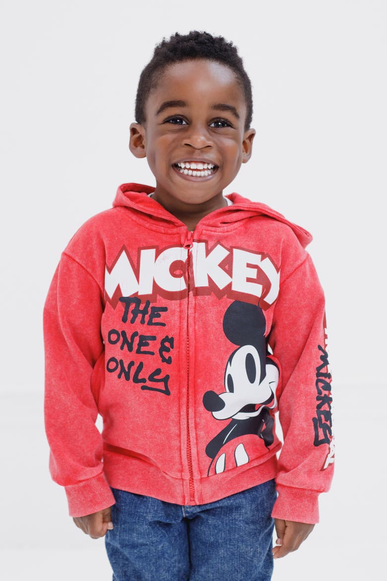 Mickey Mouse Fleece Zip-Up Hoodie, Alternate, color, Acid Wash Red Mickey