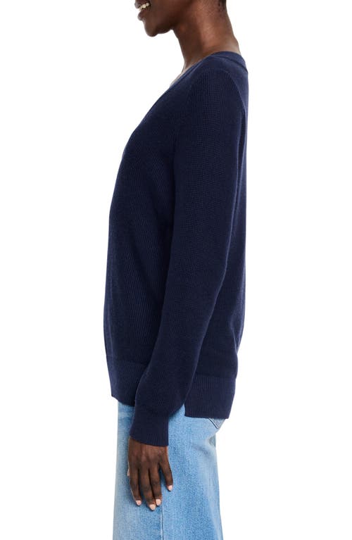 Nic + Zoe Nic+zoe Waffle Stitch V-neck Sweater In Dark Indigo