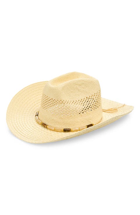 Stone Trim Straw Cowboy Hat