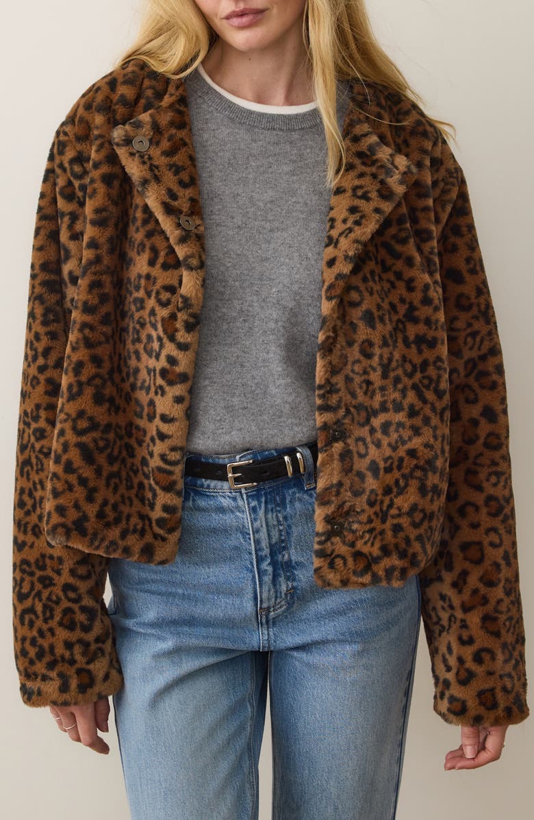Marine Layer Tessa Leopard Faux Fur Jacket, Main, color,
